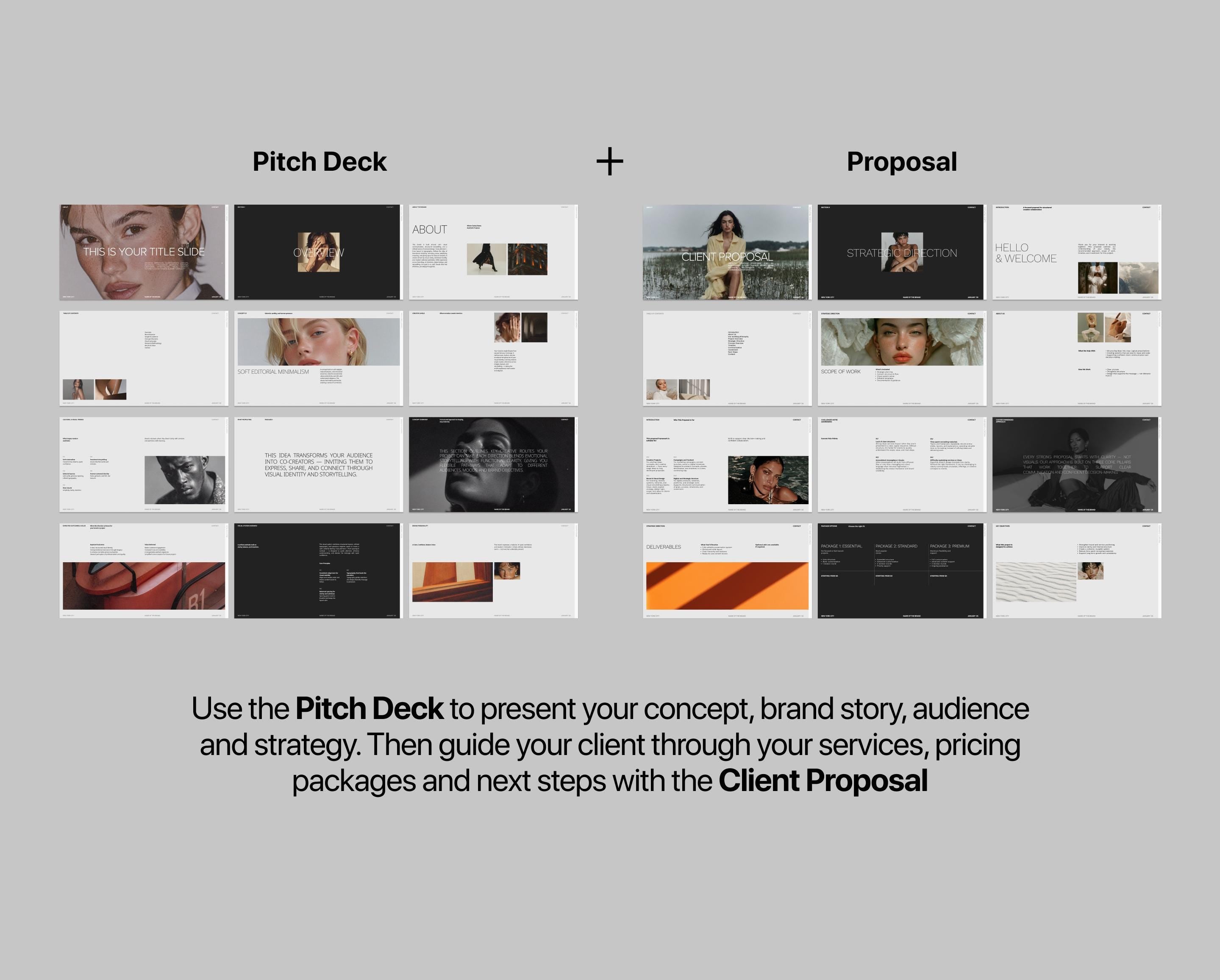 Pitch Deck + Client Proposal Bundle | Minimal Business Canva Templates for Creative Studios, Brands & Startups