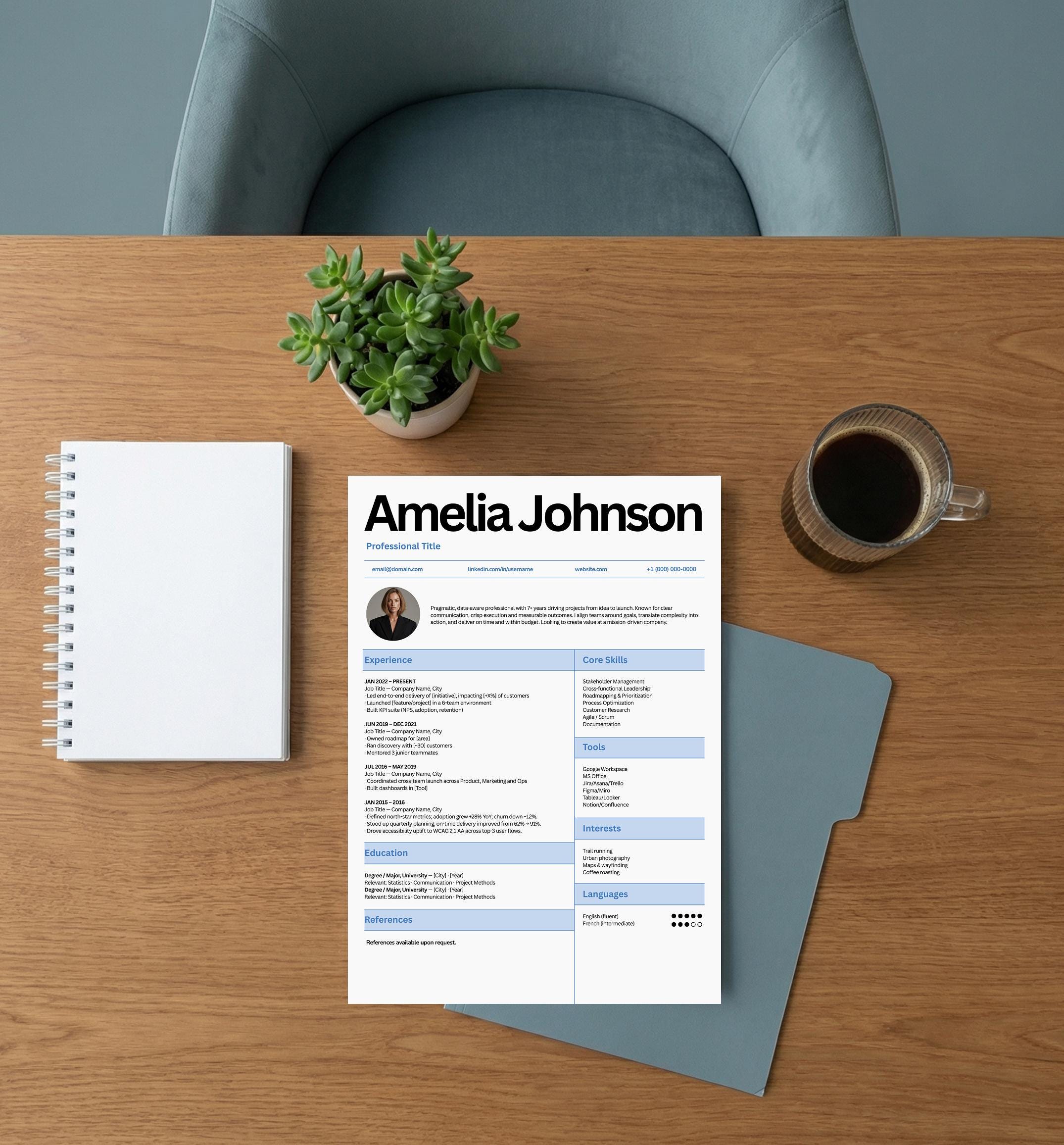 Canva Resume Template | ATS Friendly CV + Cover Letter | For Business and Professionals