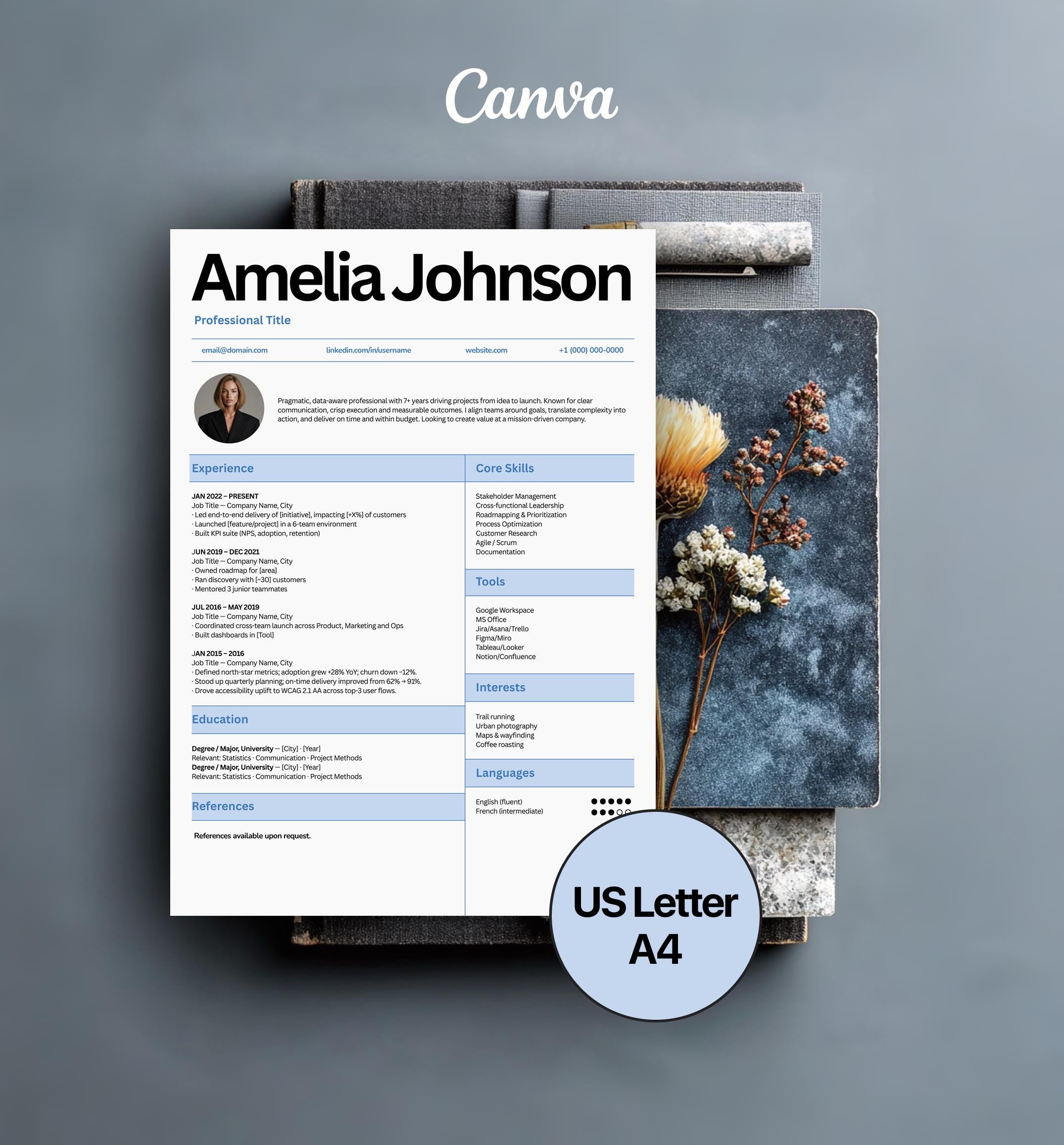 Canva Resume Template | ATS Friendly CV + Cover Letter | For Business and Professionals
