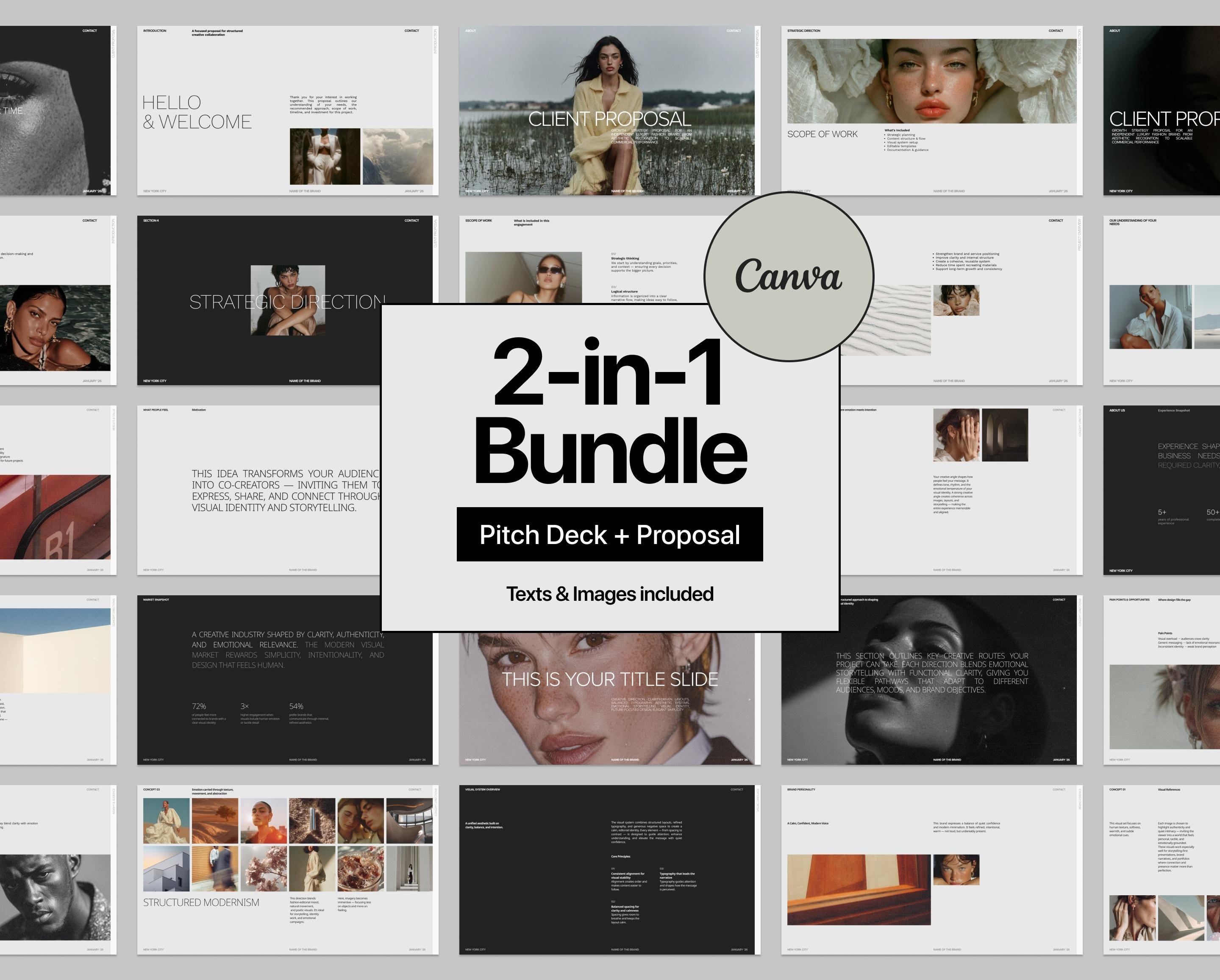 Pitch Deck + Client Proposal Bundle | Minimal Business Canva Templates for Creative Studios, Brands & Startups