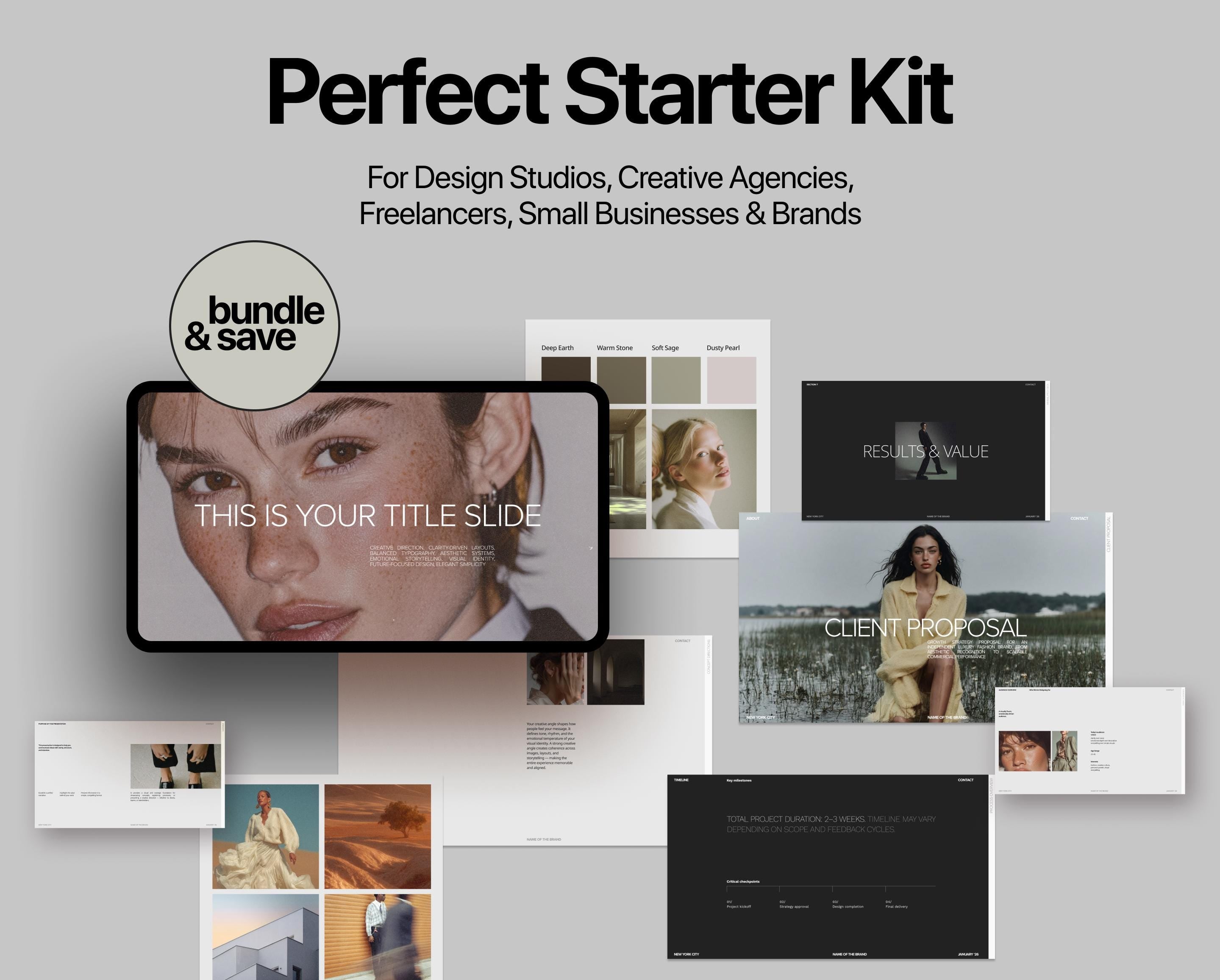 Pitch Deck + Client Proposal Bundle | Minimal Business Canva Templates for Creative Studios, Brands & Startups