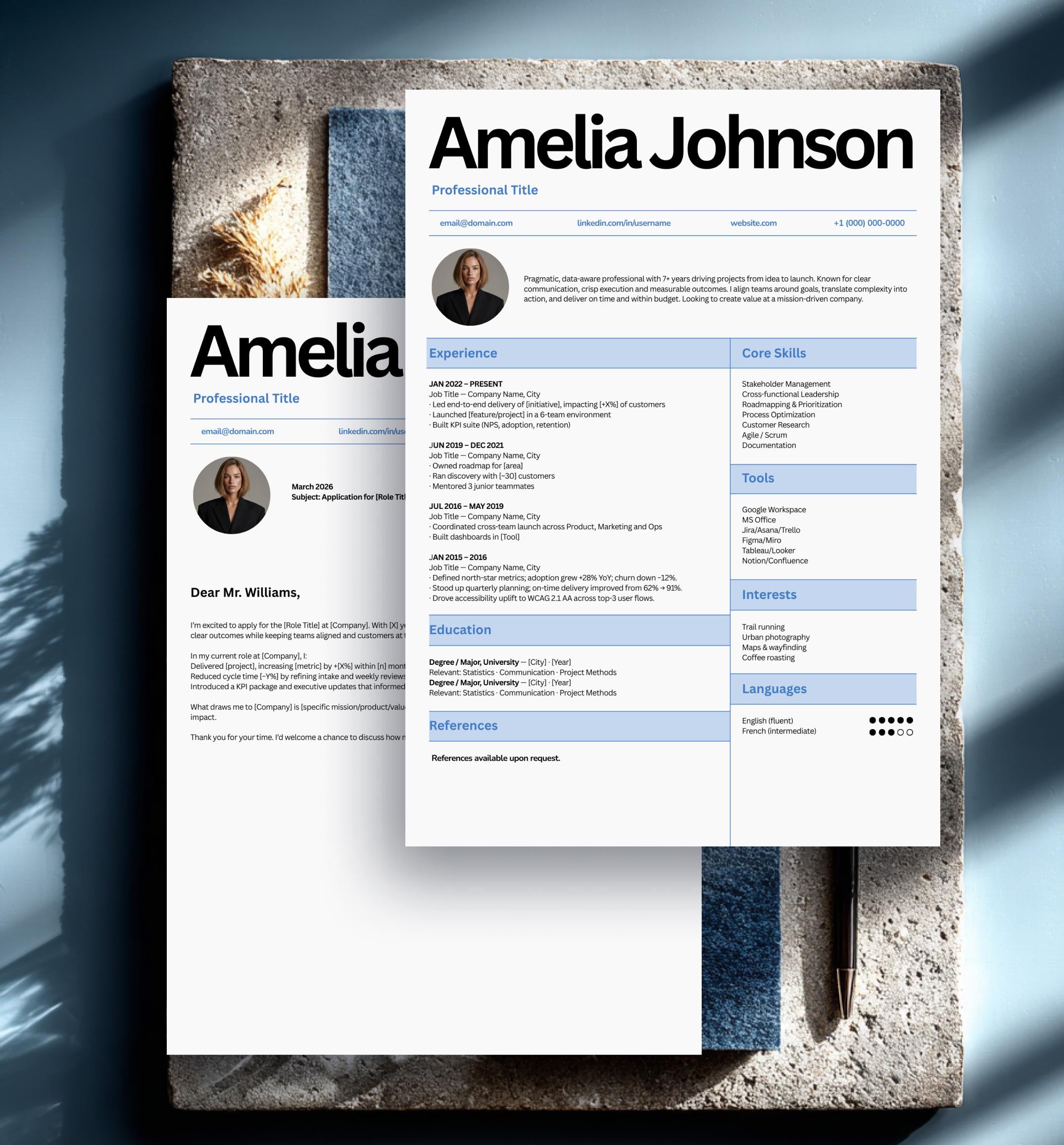 Canva Resume Template | ATS Friendly CV + Cover Letter | For Business and Professionals